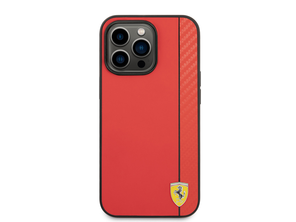 Coque FERRARI en cuir synthétique effet carbone pour iPhone 14 Pro Max - Rouge