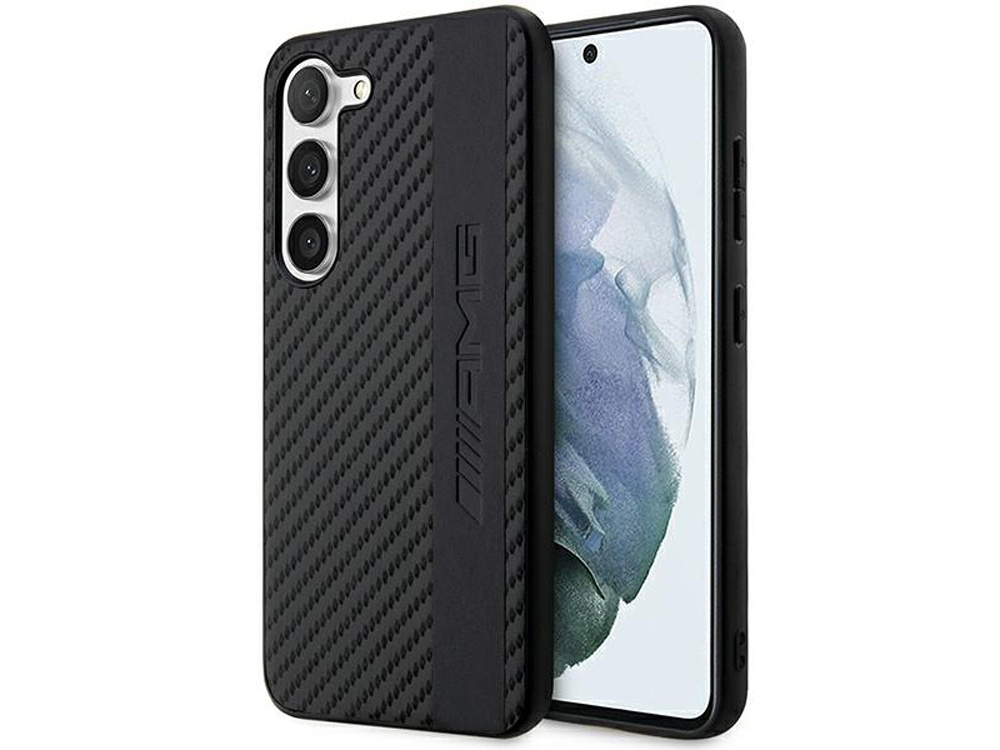 Coque Mercedes AMG en cuir synthétique effet carbone pour Samsung Galaxy S23