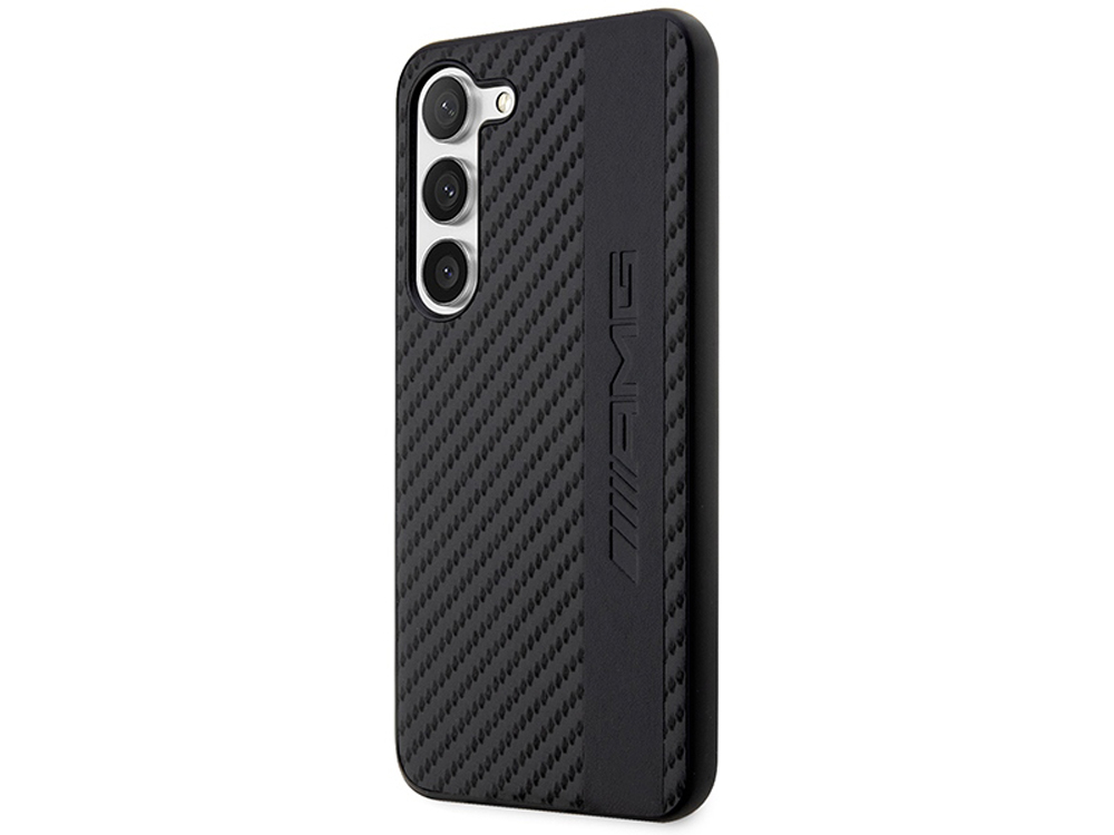 Coque Mercedes AMG en cuir synthétique effet carbone pour Samsung Galaxy S23