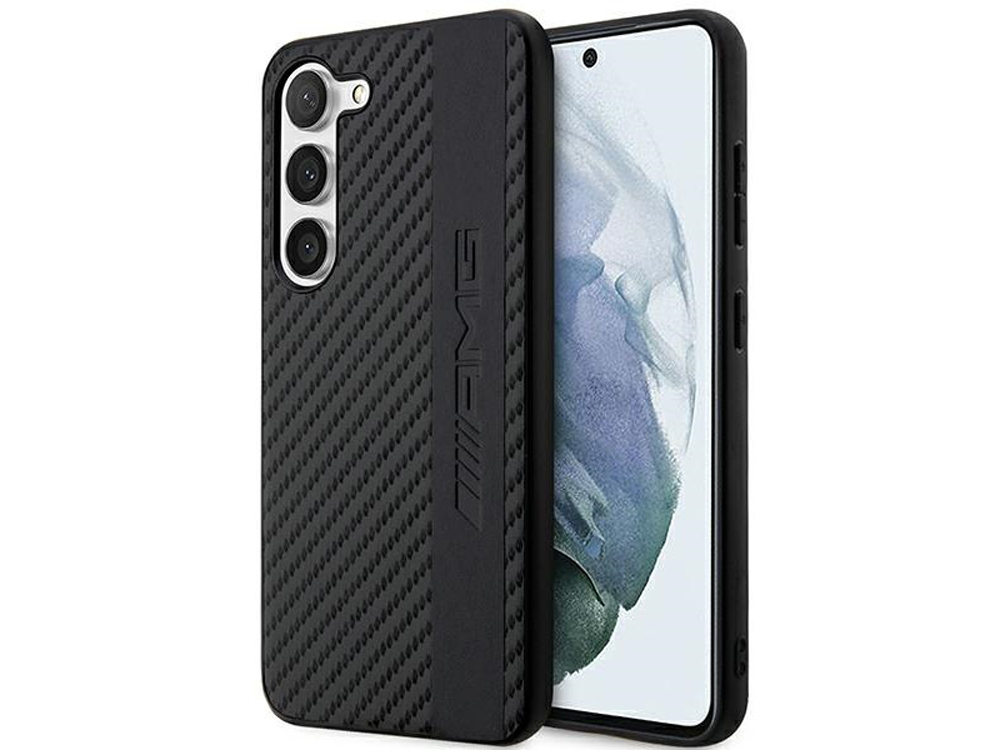 Coque Mercedes AMG en cuir synthétique effet carbone pour Samsung Galaxy S23+