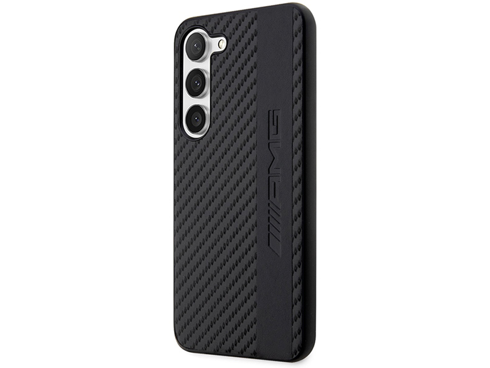 Coque Mercedes AMG en cuir synthétique effet carbone pour Samsung Galaxy S23+