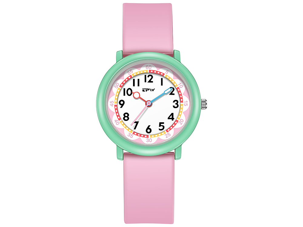 Montre enfant étanche à quartz - Modèle Flex - Rose/Verte