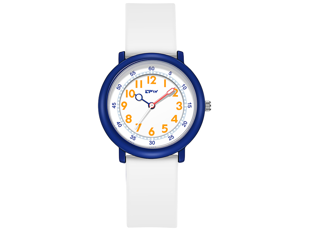Montre enfant étanche à quartz - Modèle Flex - Blanche/Bleue