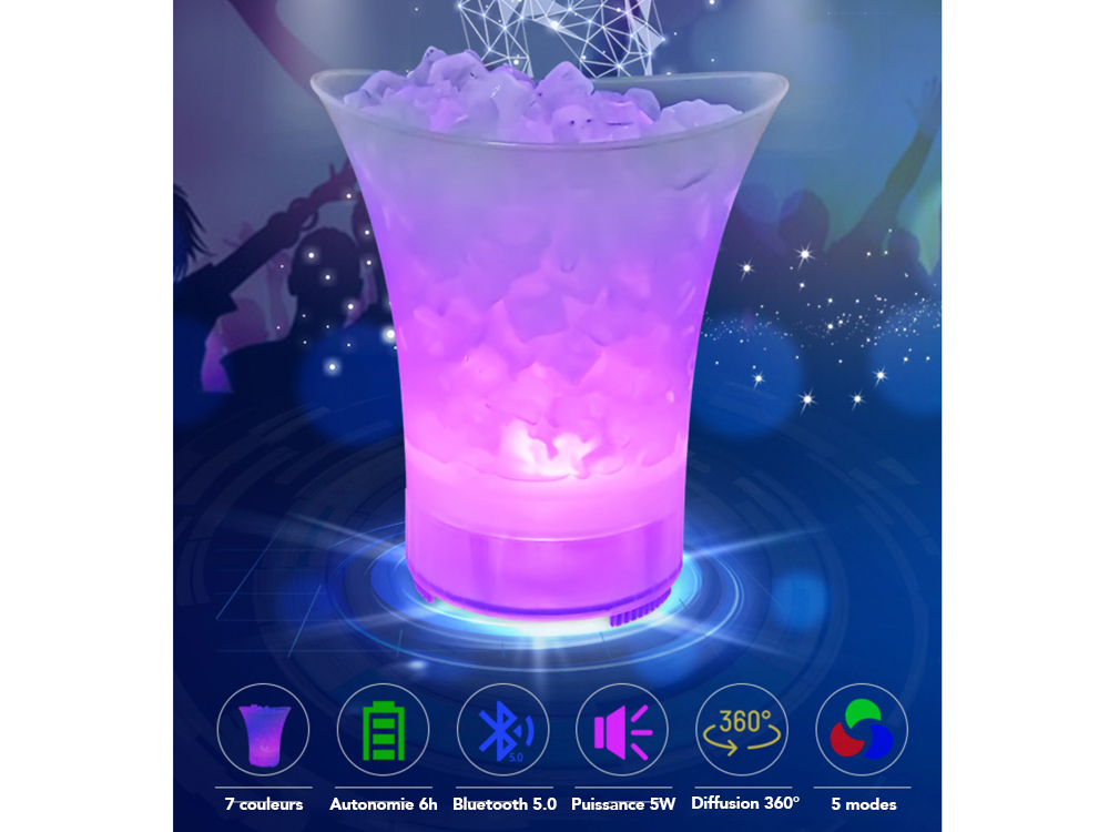 Seau à glace 5L Bluetooth avec haut-parleur et LED