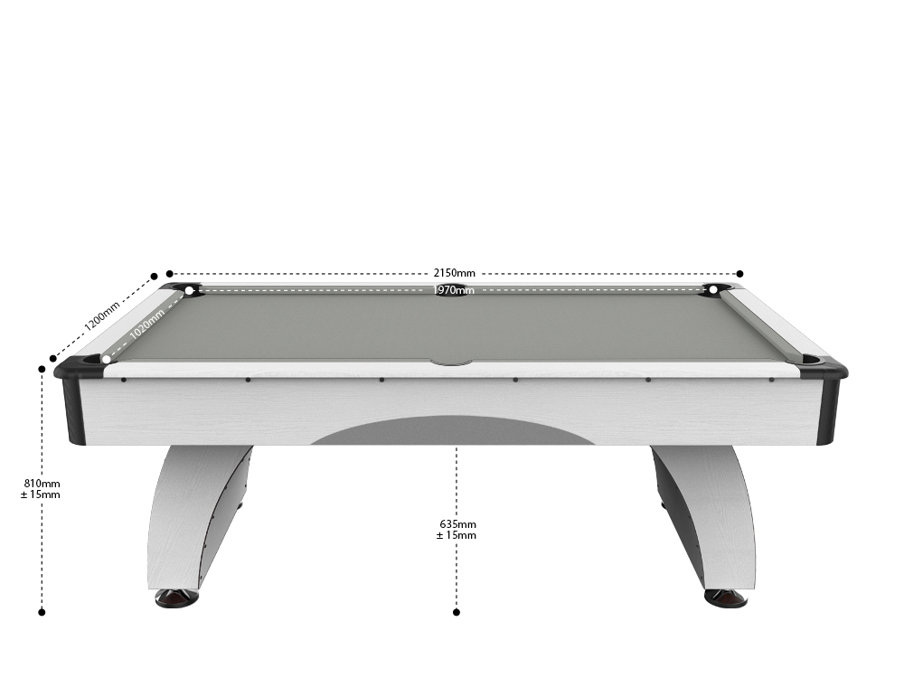Billard Dallas 7 pieds - Coloris Blanc boisé tapis gris