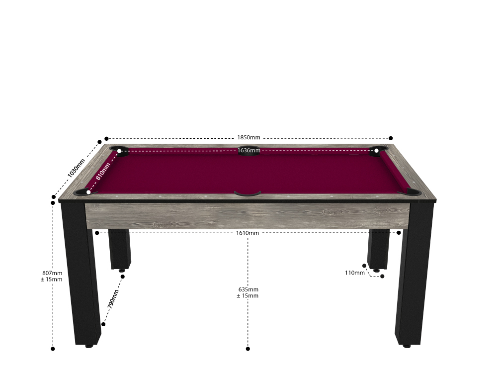 Billard Texas 6 pieds convertible en table à manger - 6 personnes - Coloris industriel tapis prune