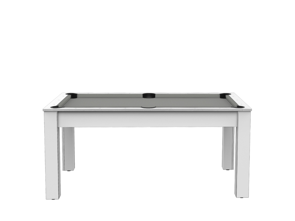 Billard Texas 6 pieds convertible en table à manger - 6 personnes - Coloris blanc laqué tapis gris
