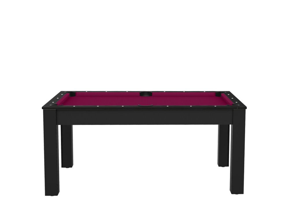 Billard Texas 6 pieds convertible en table à manger - 6 personnes - Coloris noir grainé tapis prune