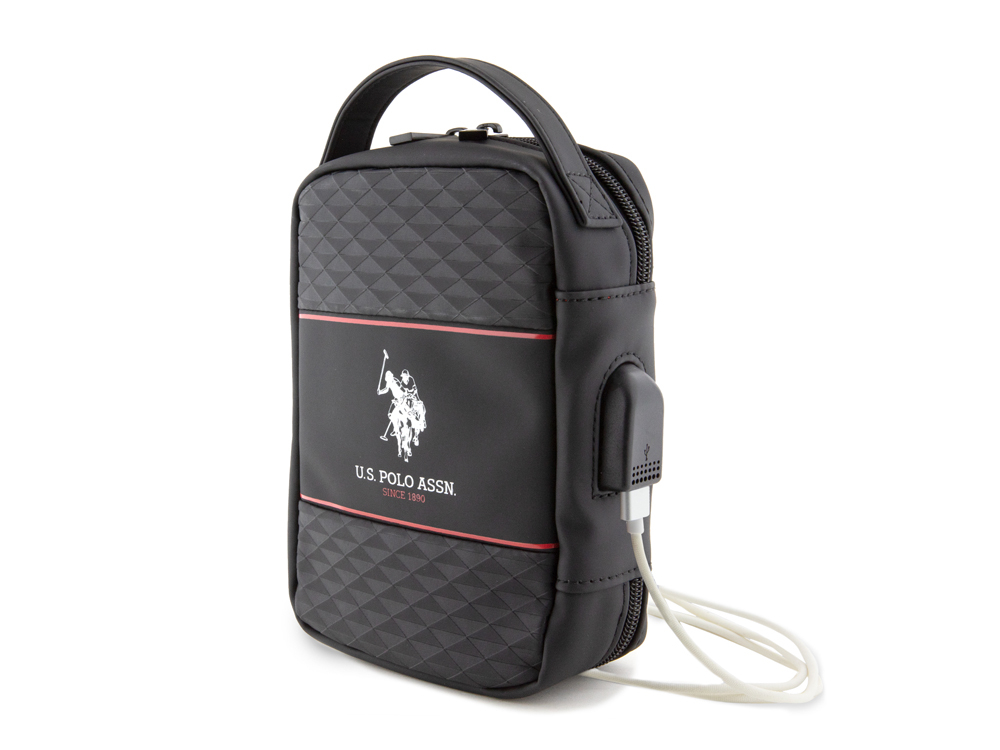 Sacoche de voyage USB U.S. Polo - Modèle Middle Stripe - Noire