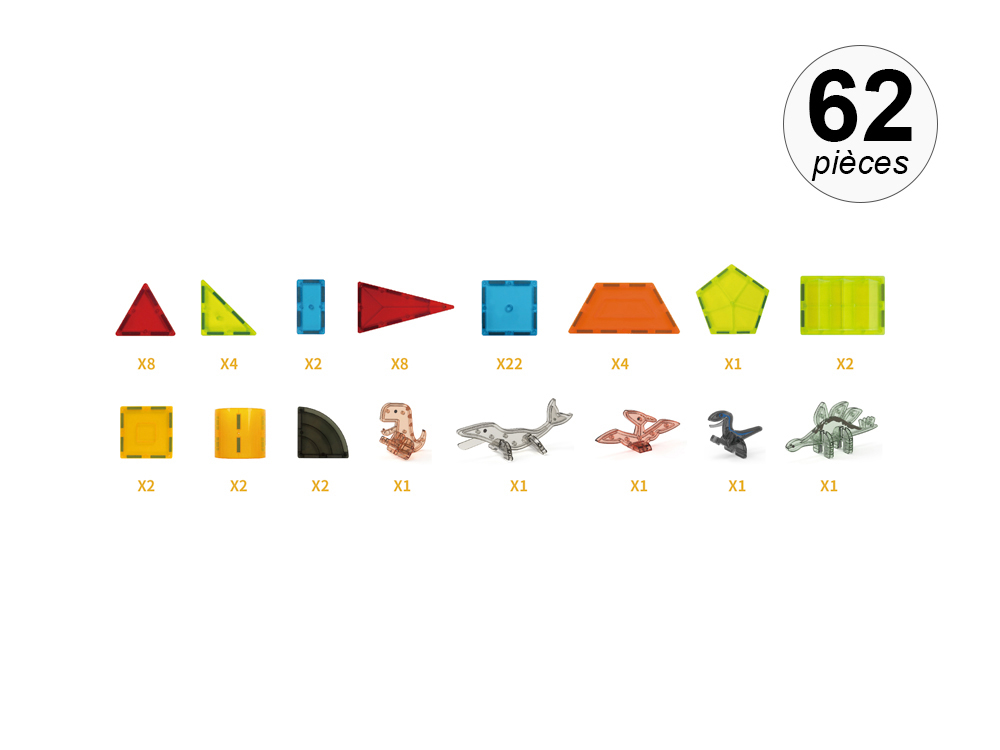 Jeu de construction magnétique - 62 pcs - Modèle Jurassic