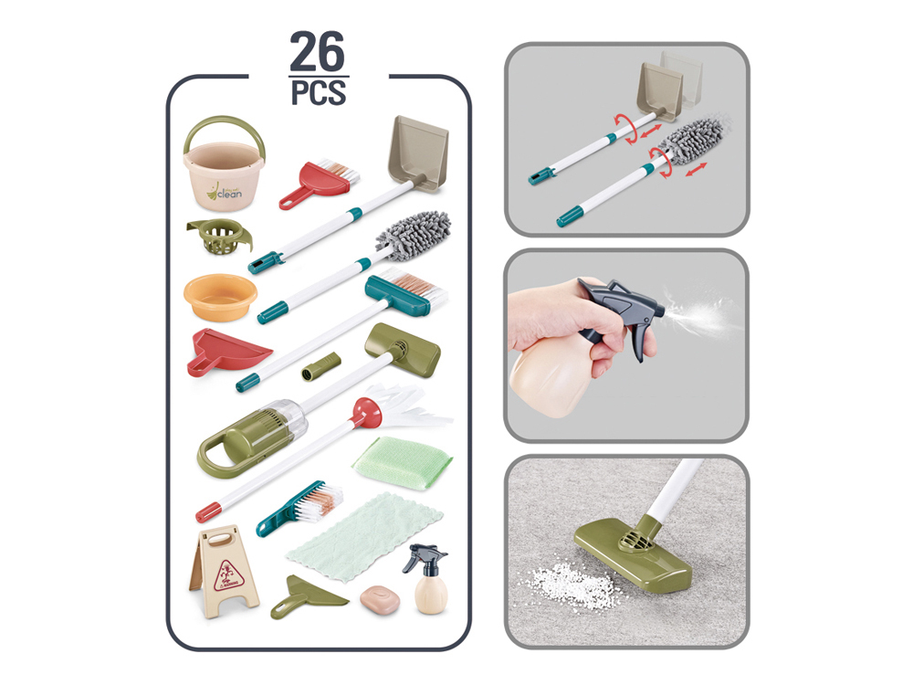 Chariot d'entretien ménager enfant - Set de 26 pièces