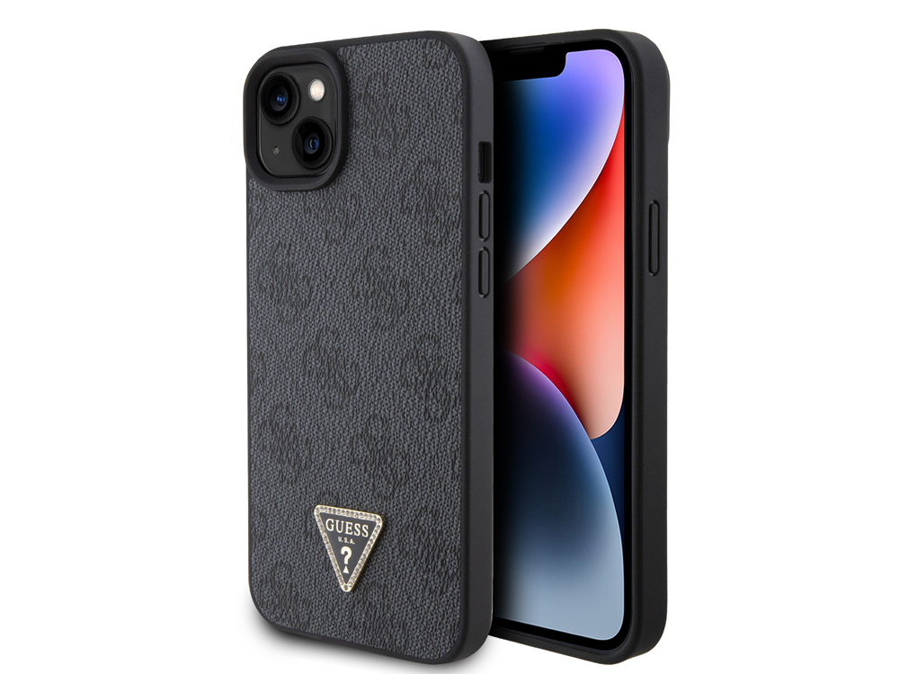 Coque Guess Triangle Strass 4G pour iPhone 15 Plus - Noire