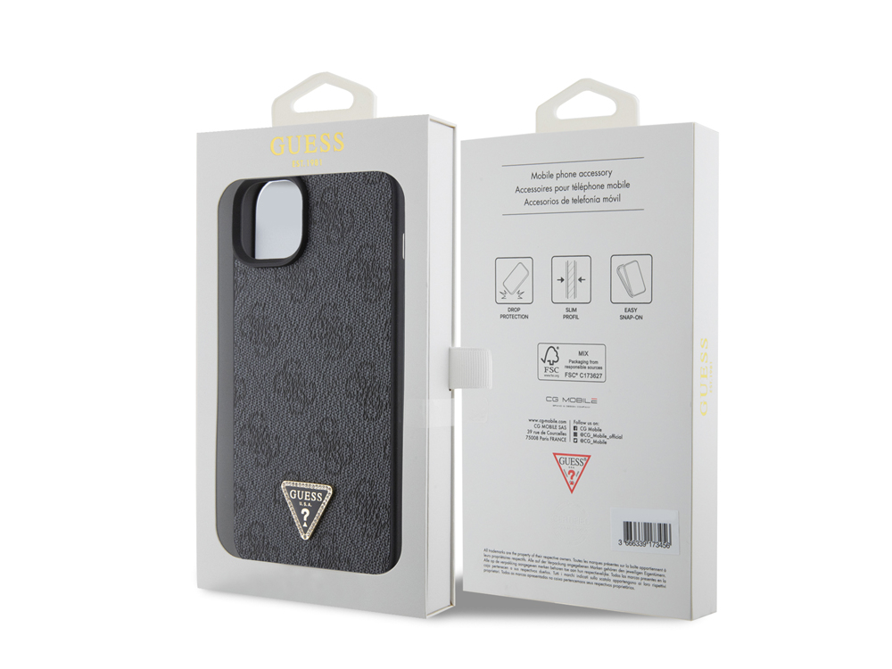 Coque Guess Triangle Strass 4G pour iPhone 15 Plus - Noire