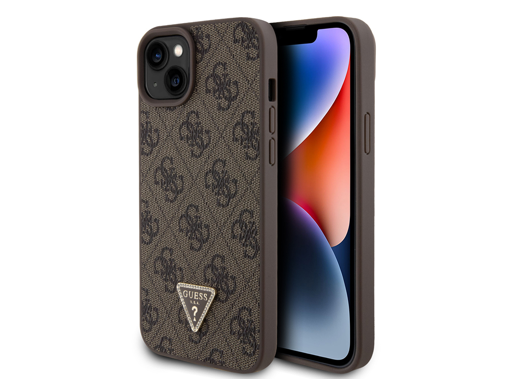 Coque Guess Triangle Strass 4G pour iPhone 15 Plus - Marron