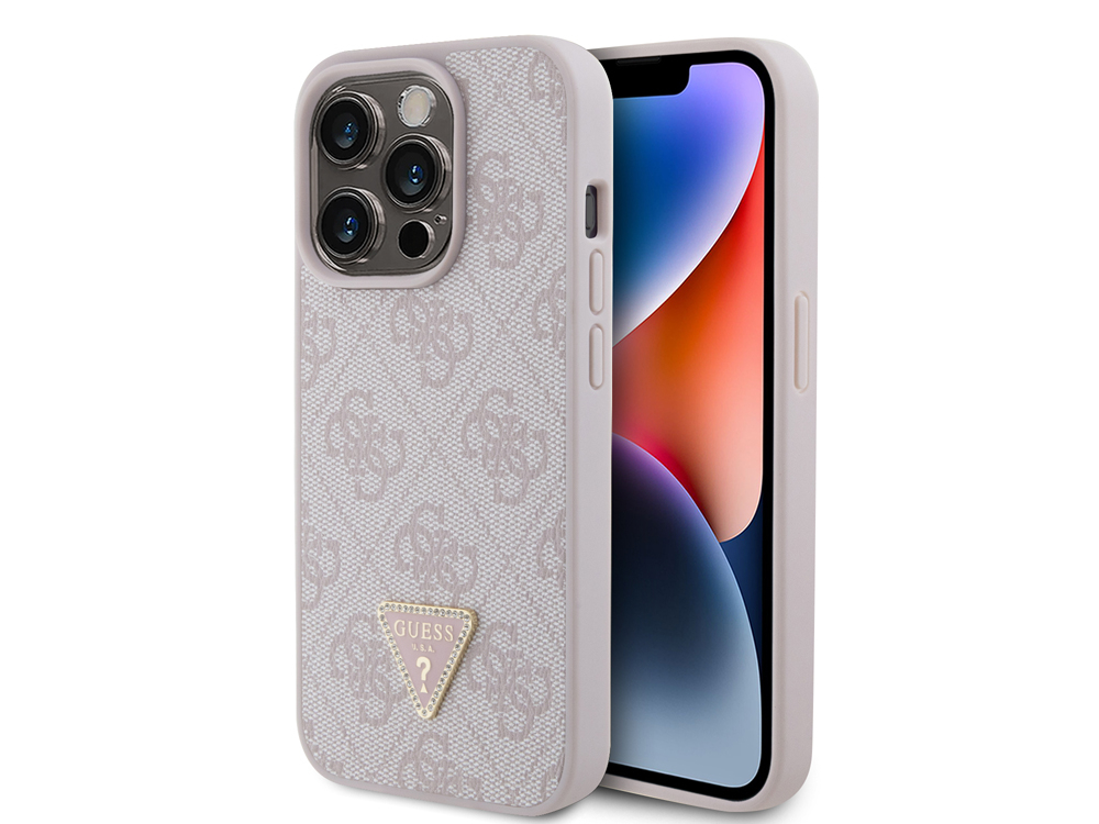 Coque Guess Triangle Strass 4G pour iPhone 15 Pro - Rose