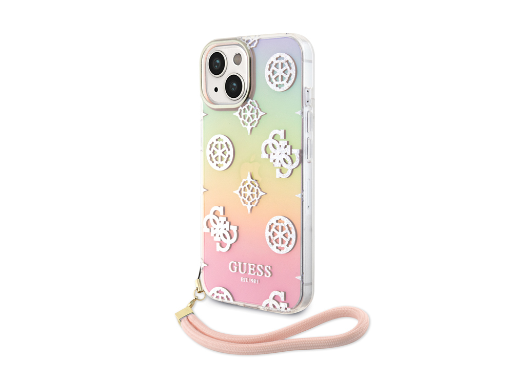 Coque Guess TPU Peony avec dragonne pour iPhone 15 Plus - Translucide