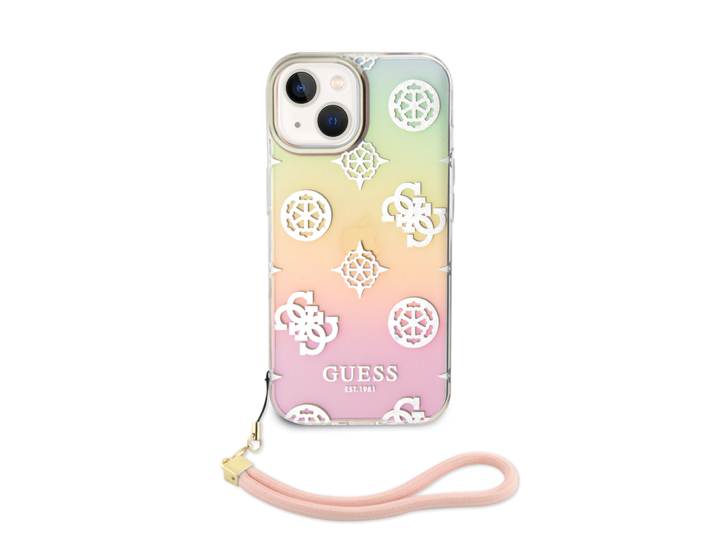 Coque Guess TPU Peony avec dragonne pour iPhone 15 Plus - Translucide