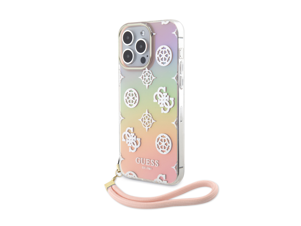 Coque Guess TPU Peony avec dragonne pour iPhone 15 Pro - Translucide