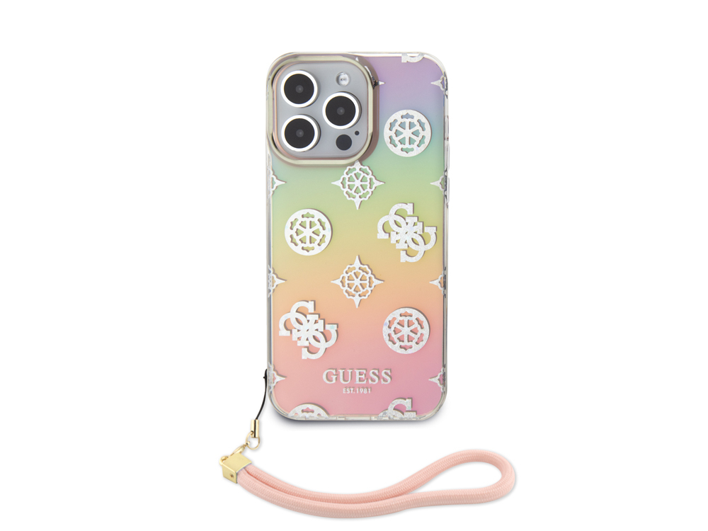 Coque Guess TPU Peony avec dragonne pour iPhone 15 Pro - Translucide