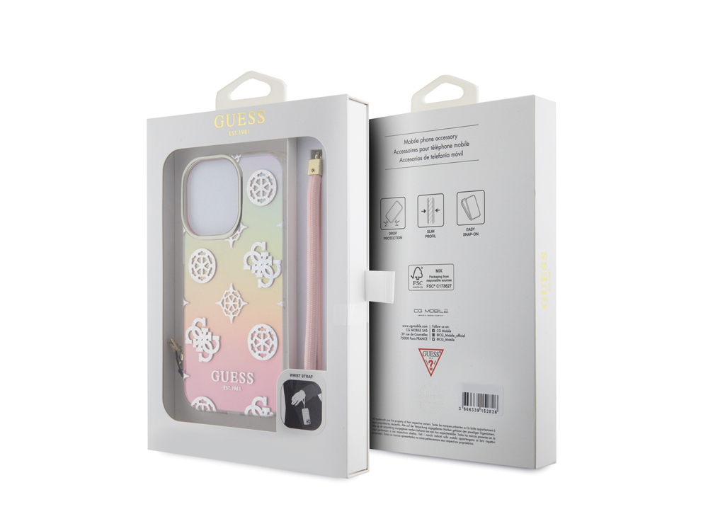 Coque Guess TPU Peony avec dragonne pour iPhone 15 Pro - Translucide
