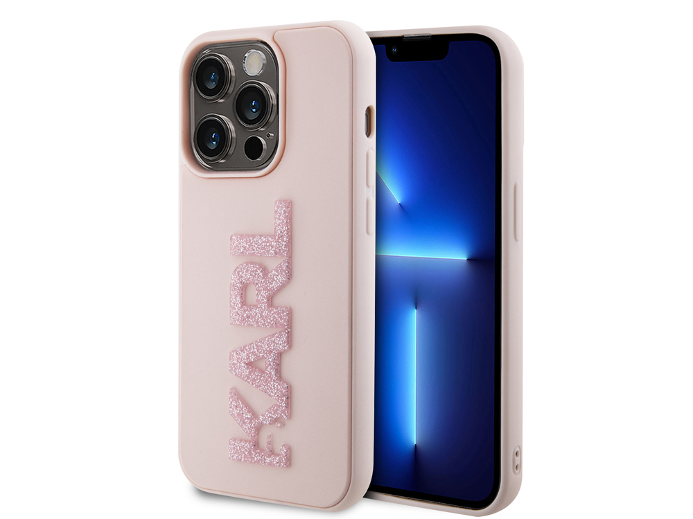 Coque Karl Lagerfeld 3D Rubber Karl Glitter pour iPhone 15 Pro - Rose