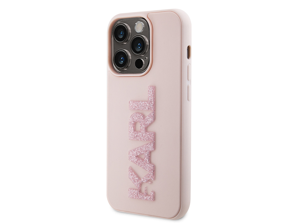 Coque Karl Lagerfeld 3D Rubber Karl Glitter pour iPhone 15 Pro - Rose