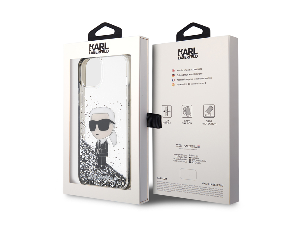 Coque Karl Lagerfeld Glitter Ikonik à paillettes flottantes pour iPhone 15 Plus - Argent