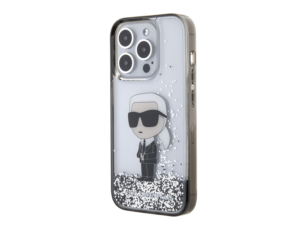 Coque Karl Lagerfeld Glitter Ikonik à paillettes flottantes pour iPhone 15 Pro - Argent