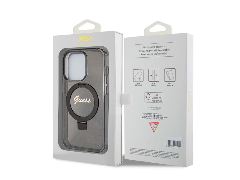 Coque Guess TPU Ring Stand Magsafe pour iPhone 15 Pro - Noire