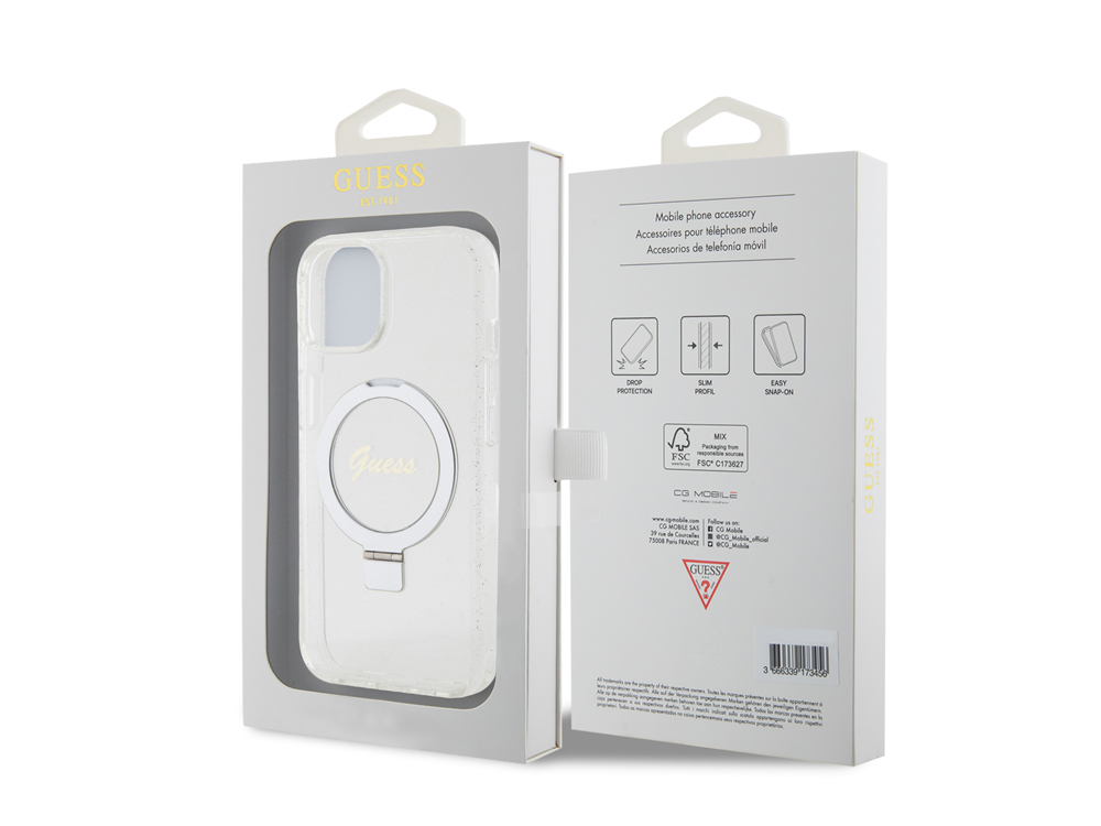 Coque Guess TPU Ring Stand Magsafe pour iPhone 15 - Transparente