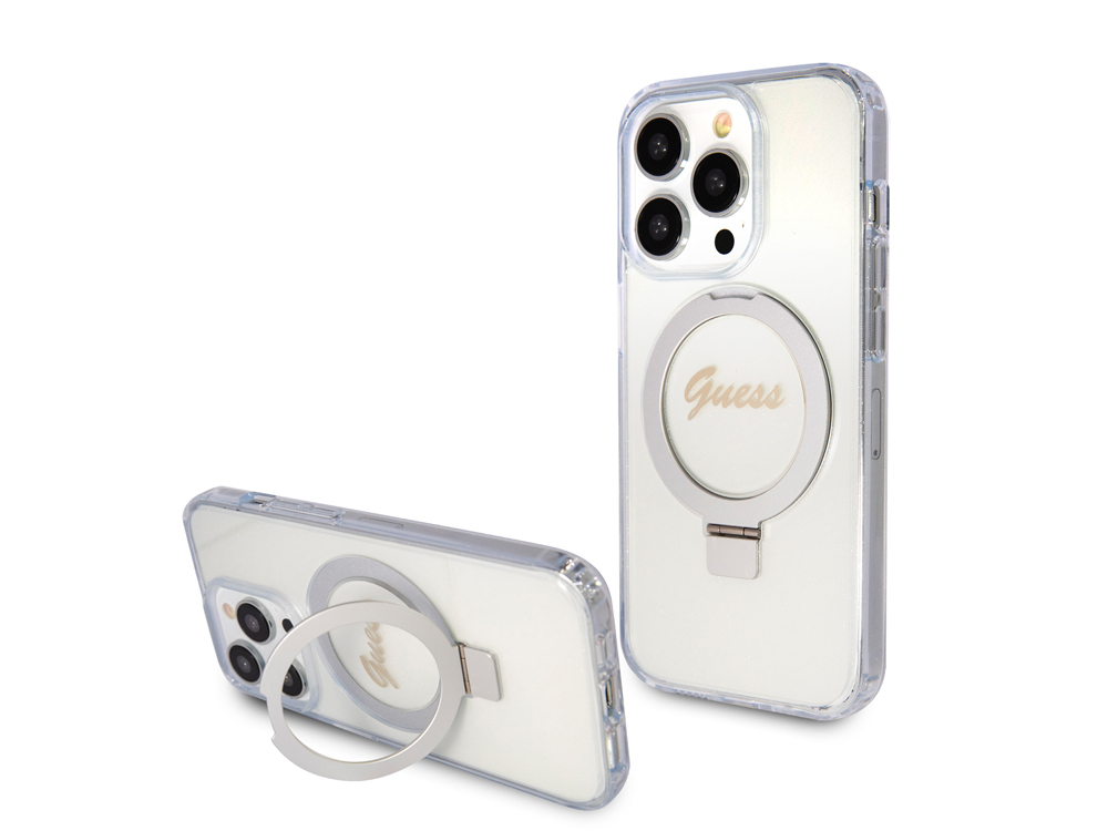 Coque Guess TPU Ring Stand Magsafe pour iPhone 15 Pro - Transparente