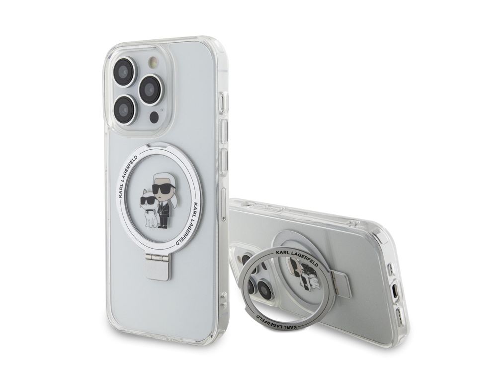Coque Karl Lagerfeld TPU Ring Stand Magsafe Karl et Choupette pour iPhone 15 Pro - Transparente