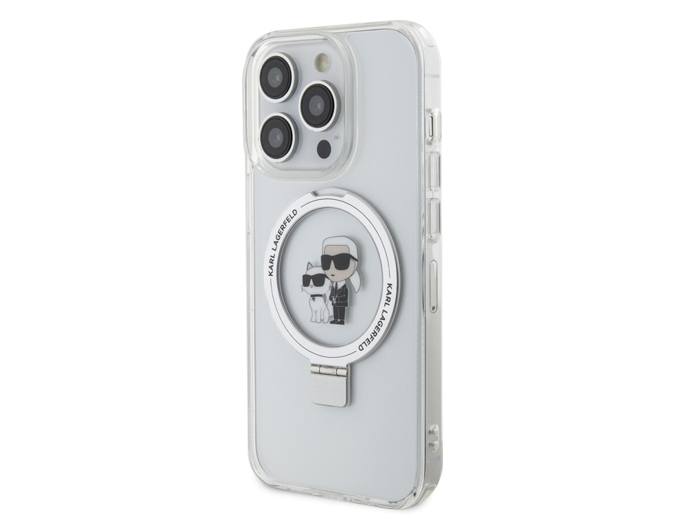 Coque Karl Lagerfeld TPU Ring Stand Magsafe Karl et Choupette pour iPhone 15 Pro - Transparente
