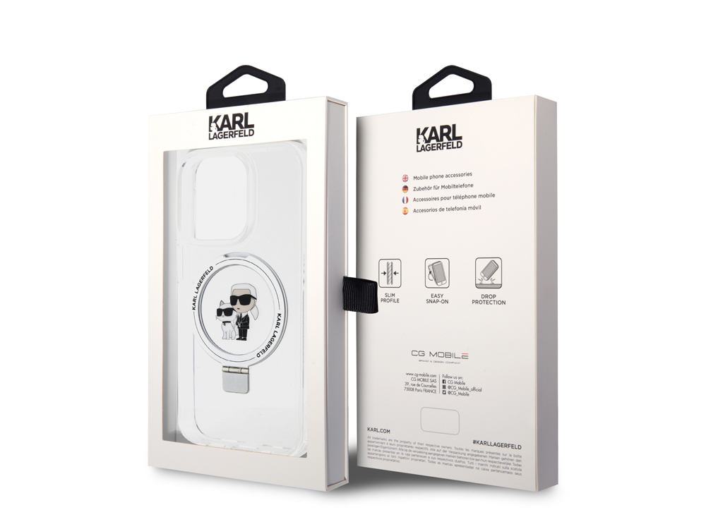 Coque Karl Lagerfeld TPU Ring Stand Magsafe Karl et Choupette pour iPhone 15 Pro - Transparente