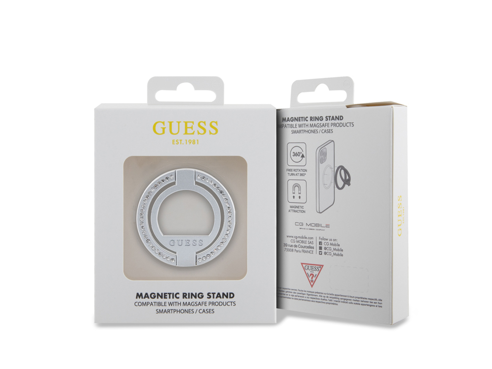 Anneau de support Guess Magsafe 360° orné de strass - Argent