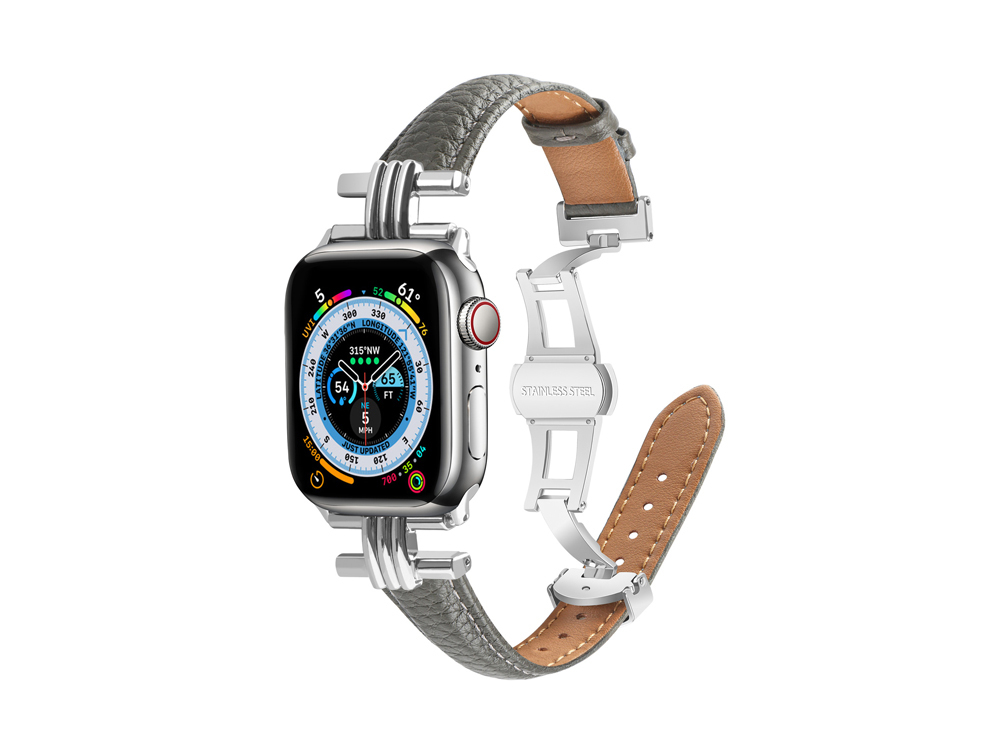 Bracelet cuir à boucle déployante pour Apple Watch 38/40 et 41mm - Gris