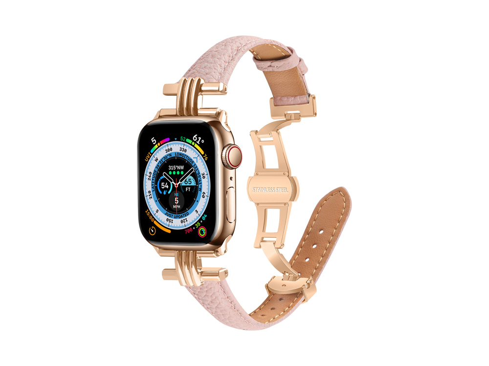 Bracelet cuir à boucle déployante pour Apple Watch 38/40 et 41mm - Rose