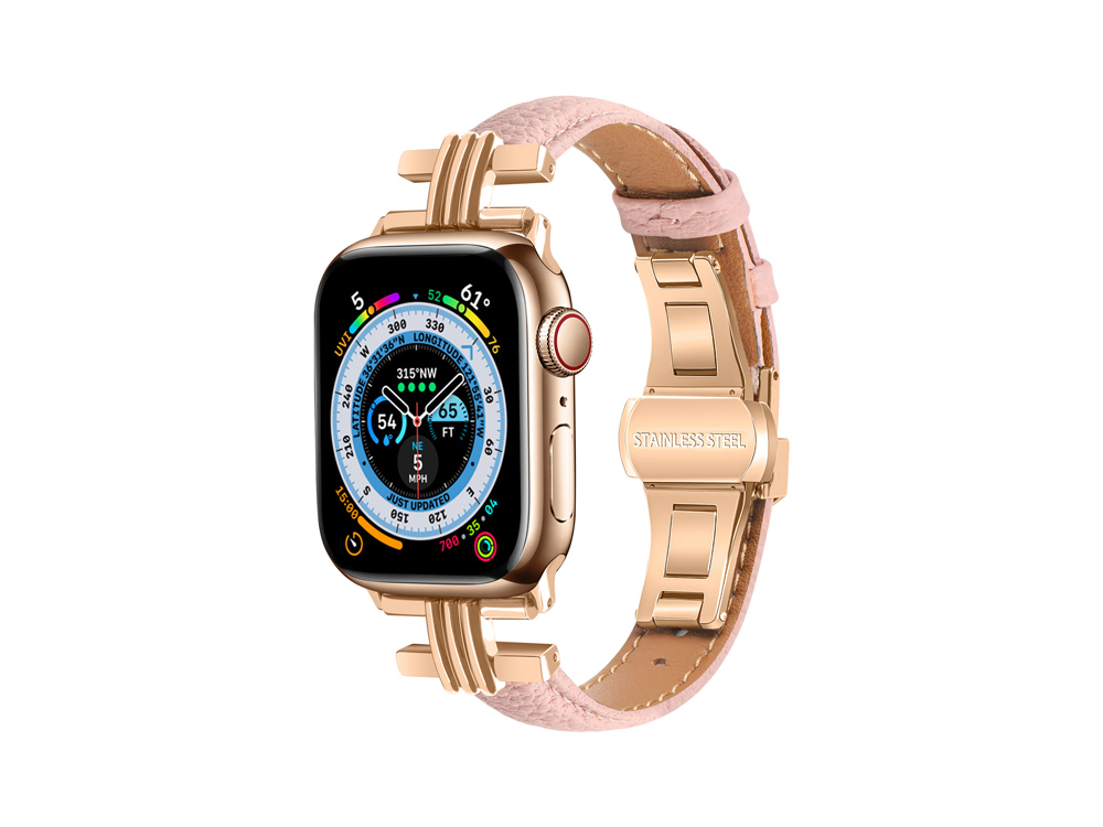 Bracelet cuir à boucle déployante pour Apple Watch 38/40 et 41mm - Rose