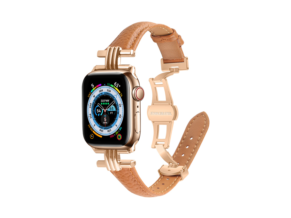 Bracelet cuir à boucle déployante pour Apple Watch 38/40 et 41mm - Marron