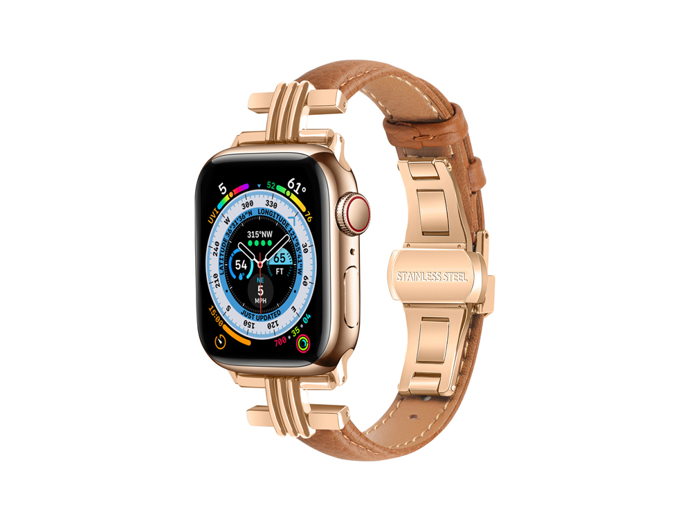 Bracelet cuir à boucle déployante pour Apple Watch 38/40 et 41mm - Marron