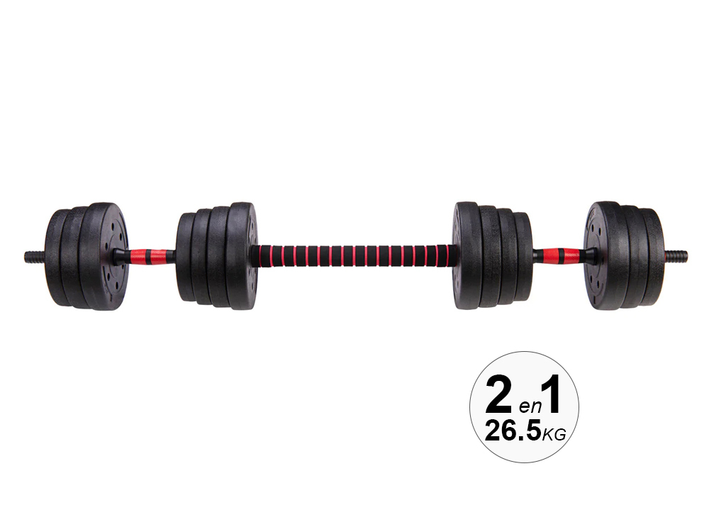 Haltères modulables 2en1 avec barre d'extension 26.5Kg
