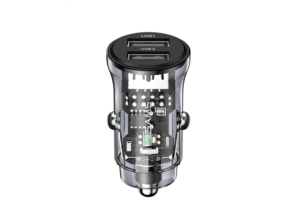 Chargeur voiture 15W Double Port USB-A - Noir transparent