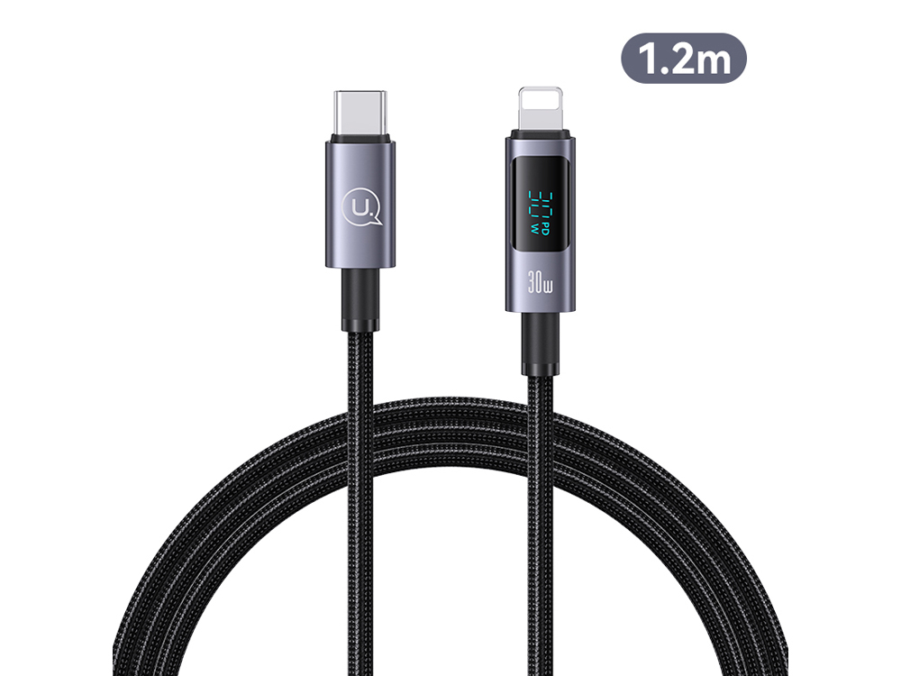 Câble de chargement 30W Type-C à Lightning 1.2m - Modèle Display SF - Noir