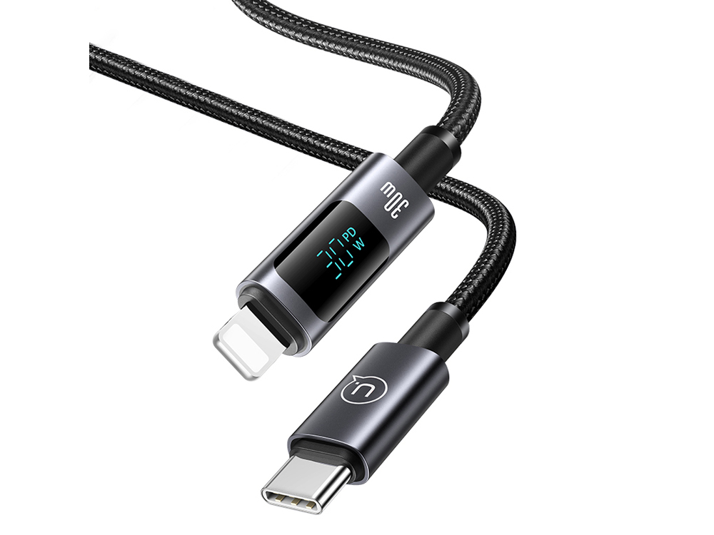 Câble de chargement 30W Type-C à Lightning 1.2m - Modèle Display SF - Noir