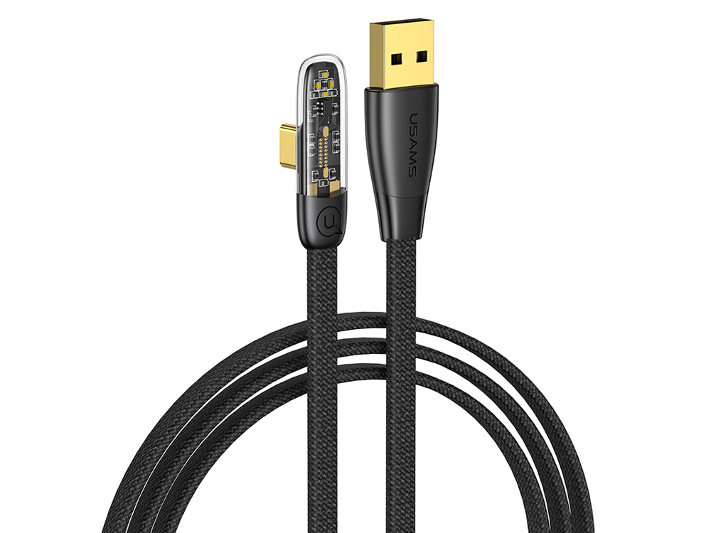 Câble de chargement 66W USB-A à Type-C 1.2m Angle 90 - Modèle Iceflake - Noir