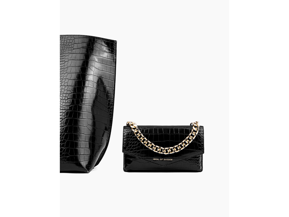 Sac IDEAL OF SWEDEN cabas avec pochette détachable - Modèle Tulip - Neo Noir Croco Recyclé