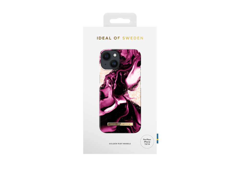 Coque IDEAL OF SWEDEN pour iPhone 13 et 14 - Modèle Golden Ruby Marble