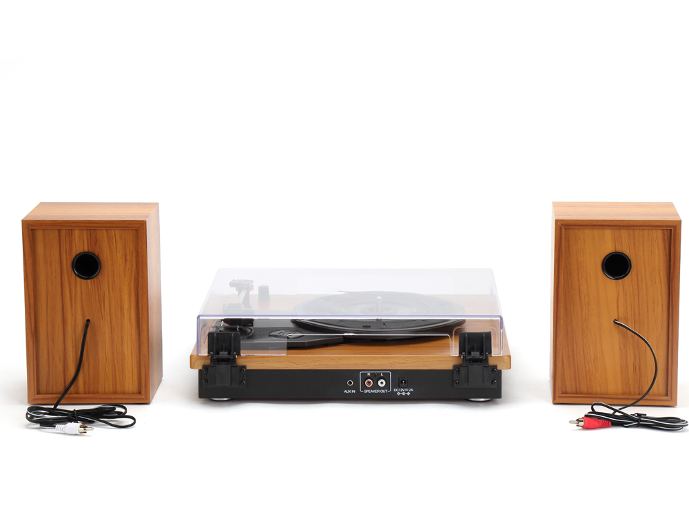 Platine vinyle Bolaris Bluetooth 10 W avec enceintes déportées - Modèle Phoenix - Coloris Hêtre
