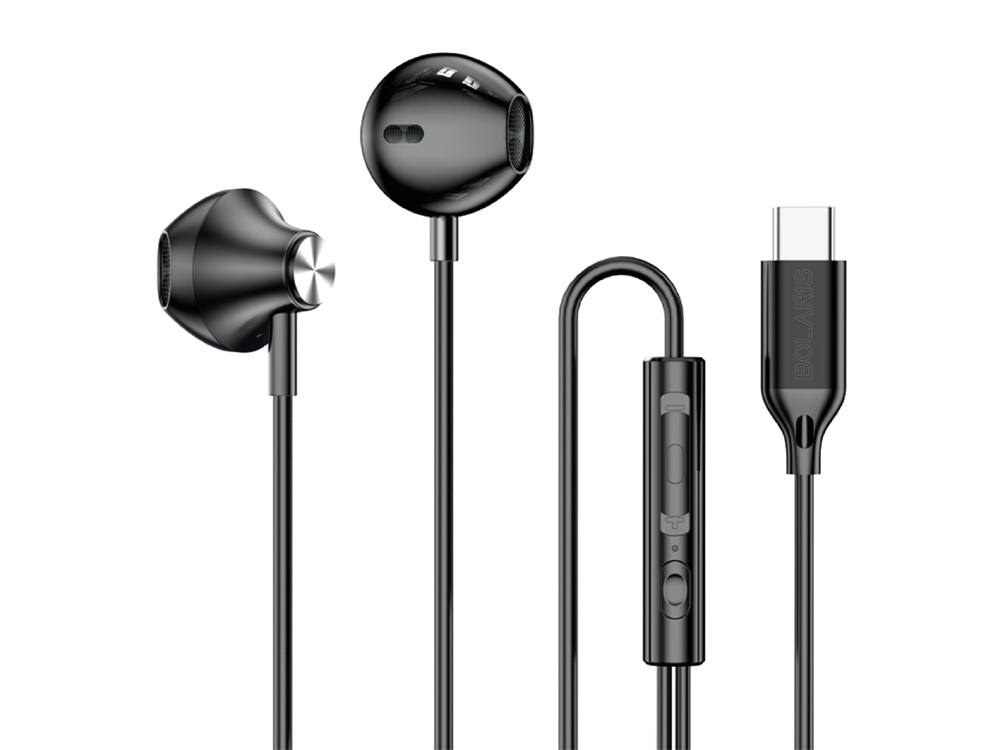 Écouteurs Intra-Auriculaires USB-C Bolaris avec télécommande - Modèle Jupiter - Noir