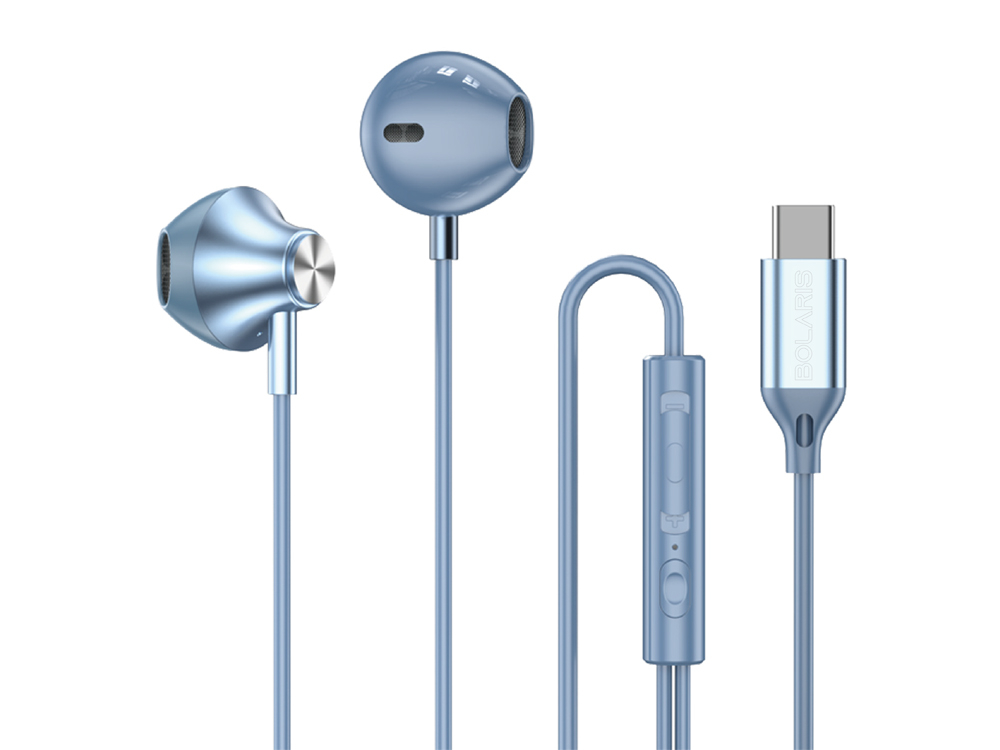 Écouteurs Intra-Auriculaires USB-C Bolaris avec télécommande - Modèle Jupiter - Bleu